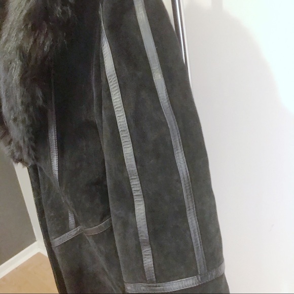 Vintage Black Suede Coat with Fur Shawl Collar XL Skijor STYLE - Picture 7 of 11